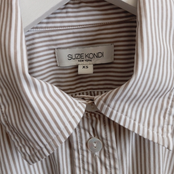 Suzie Kondi Kappa Oversized Button Up Shirt In Poplin Cotton Flax Stripe XS - Picture 6 of 14